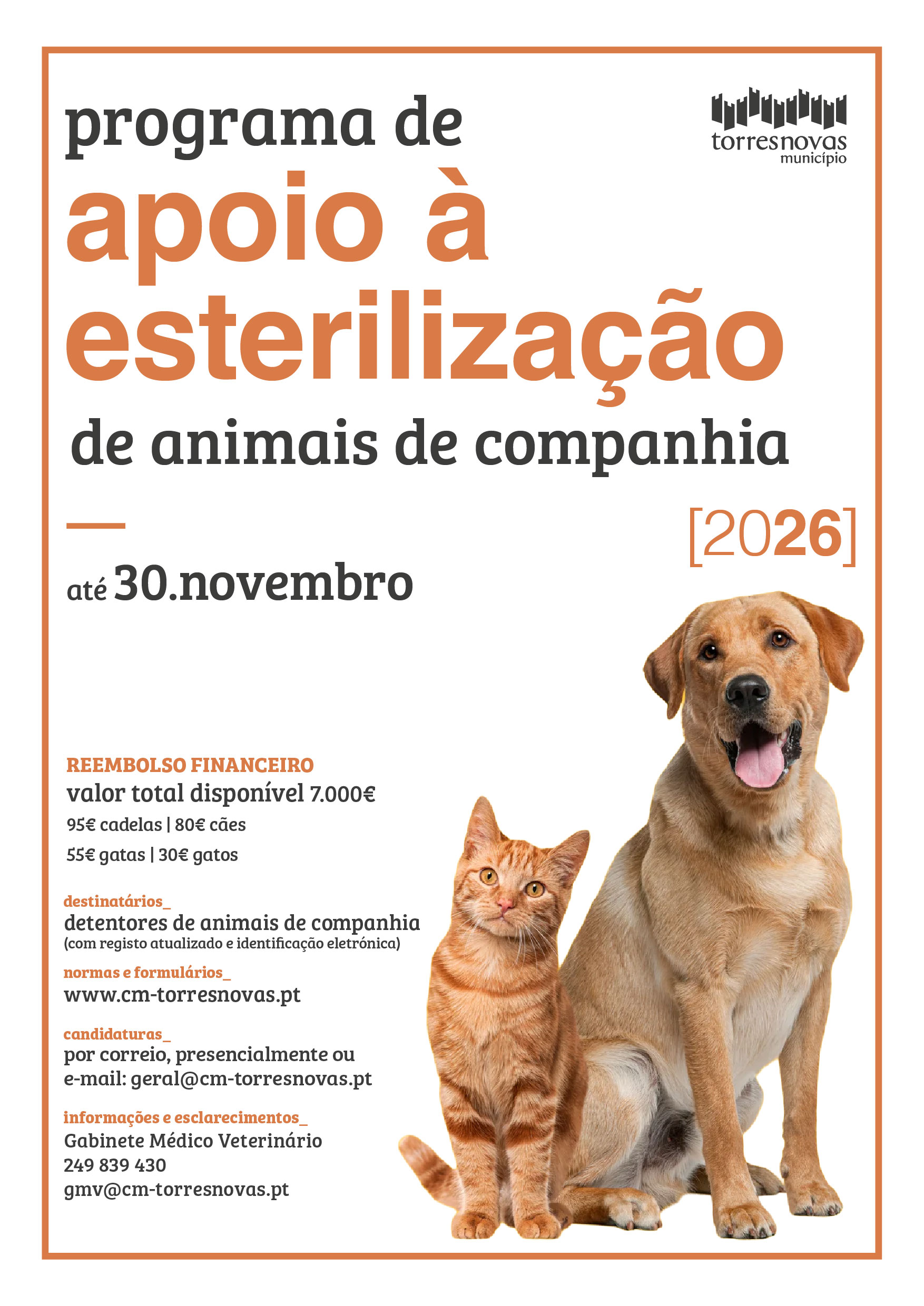 Programa de apoio à esterilização de animais de companhia 2026